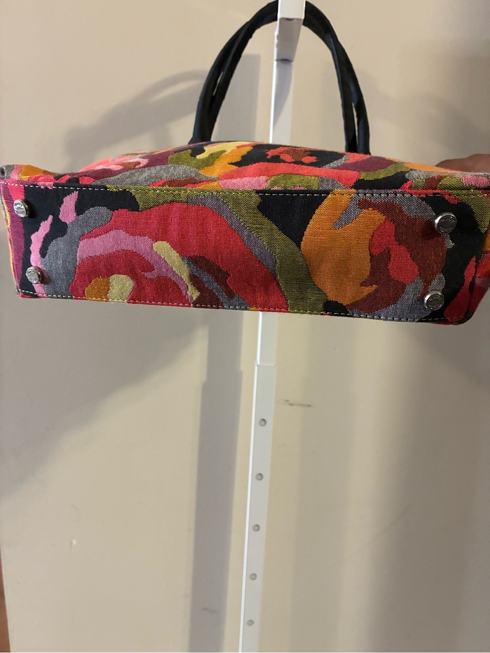 Talbots Floral Multicolor Canvas Tote Bag with Black Bow Like New - Picture 4 of 7